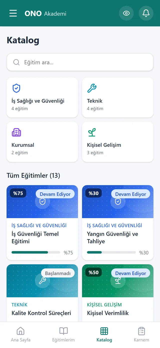 OnoAkademi eğitim kataloğu — kategoriye göre tüm eğitimler